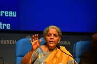Union Minister for Finance and Corporate Affairs, Nirmala Sitharaman addressing a Post Budget 2021 Press Conference, in New Delhi, India on 1st February 2021. (Photo: Tribhuvan Tiwari/Outlook). Union Minister for Finance and Corporate Affairs, Nirmala Sitharaman addressing a Post Budget 2021 Press Conference, in New Delhi, India on 1st February 2021. (Photo: Tribhuvan Tiwari/Outlook).